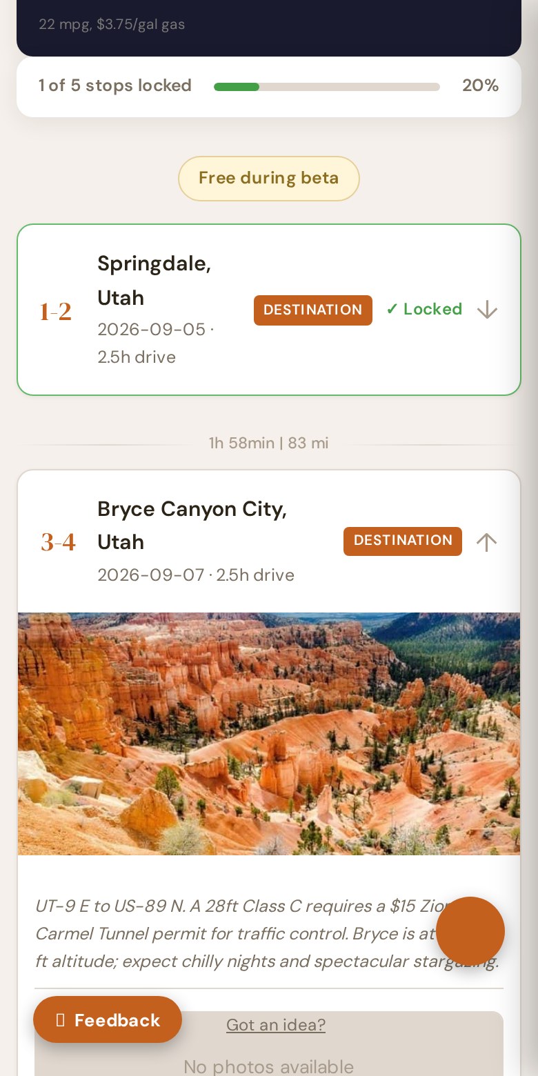 Campground card with photos, star rating and reviews